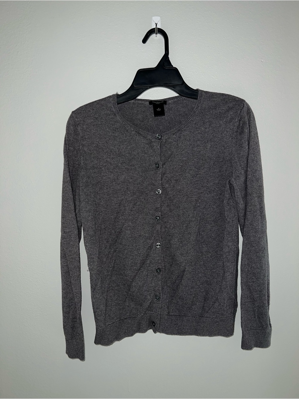 Ann Taylor Gray Button-Front Crewneck Cardigan